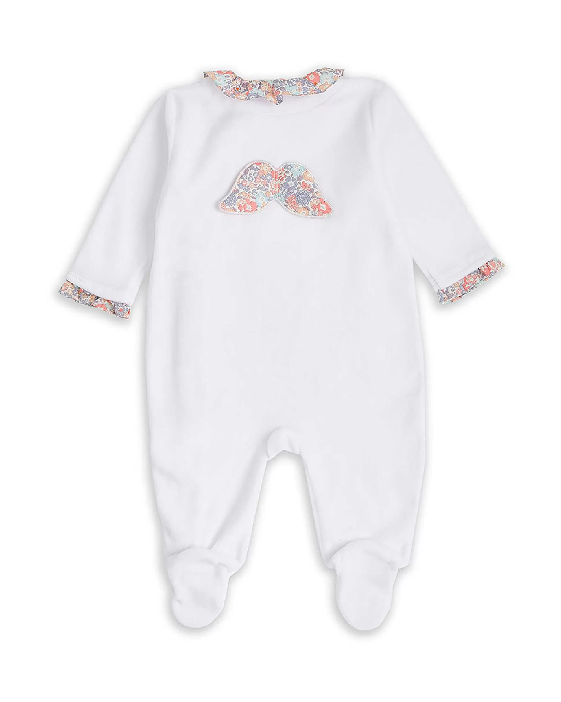 Store Angel Wing Velour Sleepsuit - Floral White Baby The Iconic Angel Wing