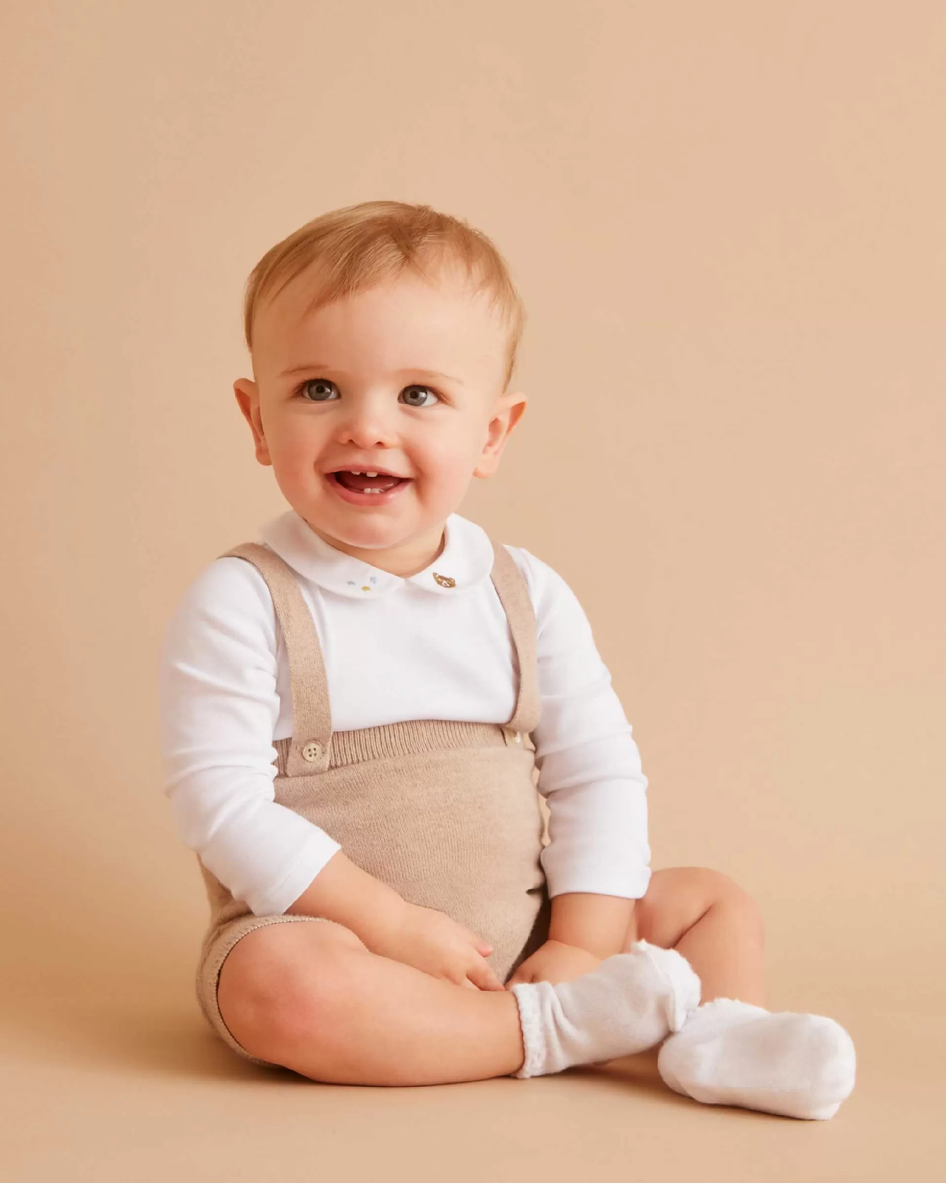 Outlet Knitted Bubble Suspender Short - Biscuit Baby Baby Boy