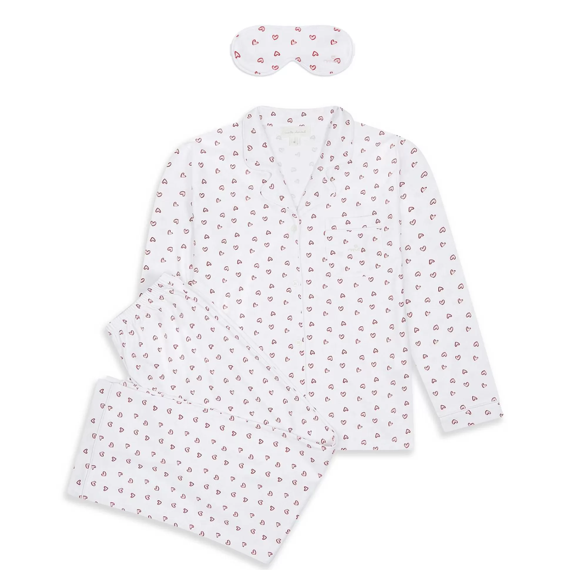 Cheap Love Heart Pyjama & Sleep Mask Set - Adult White Adult Sleepwear