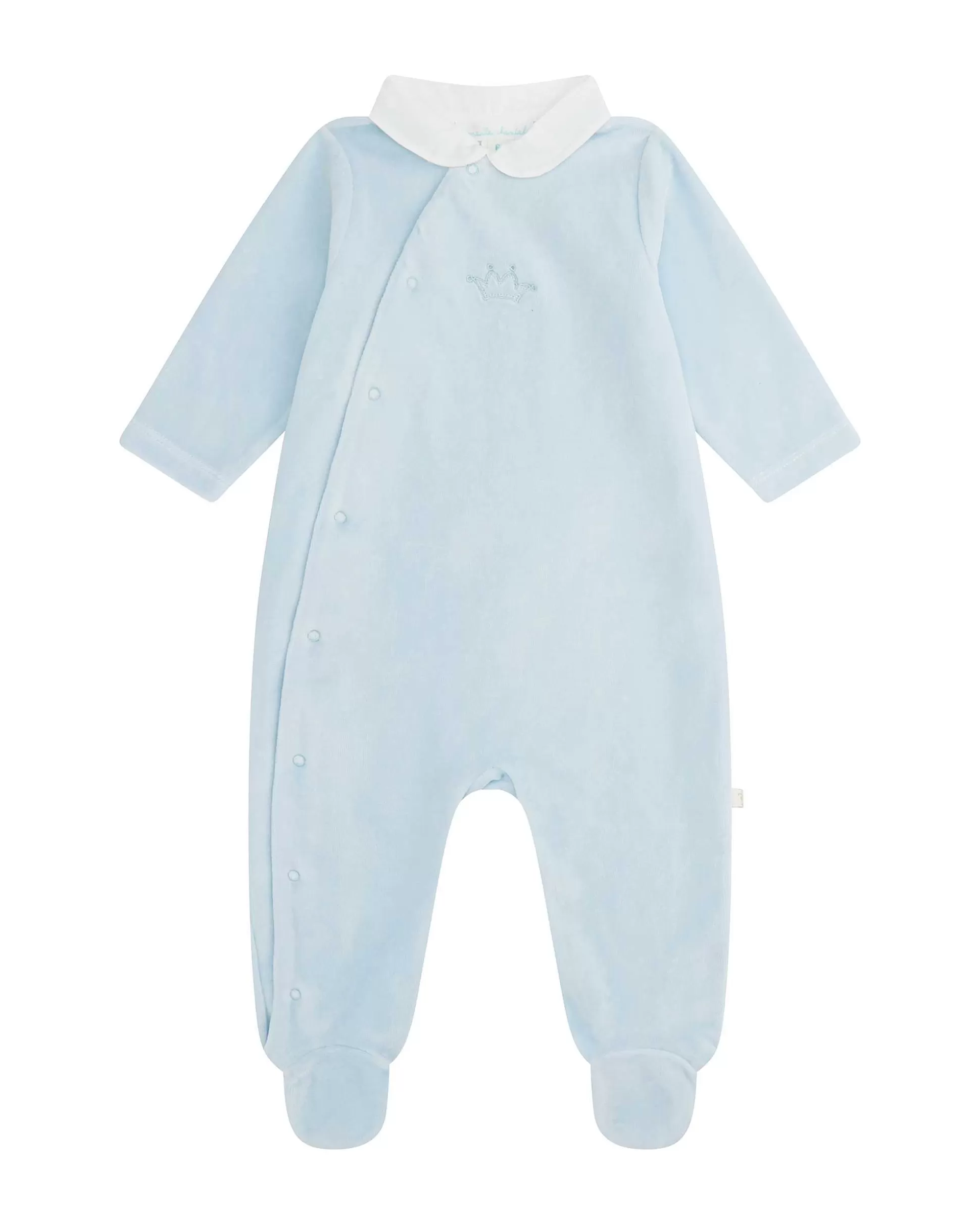 Cheap Tino Crown Peter Pan Collar Velour Sleepsuit - Blue Baby Baby Boy