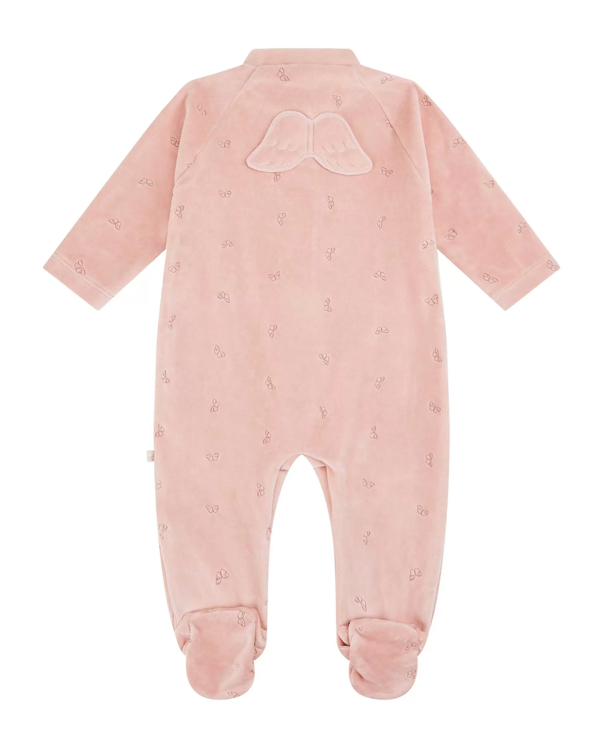 Hot Velour Embroidered Angel Wing Sleepsuit - Dusty Pink Baby The Iconic Angel Wing